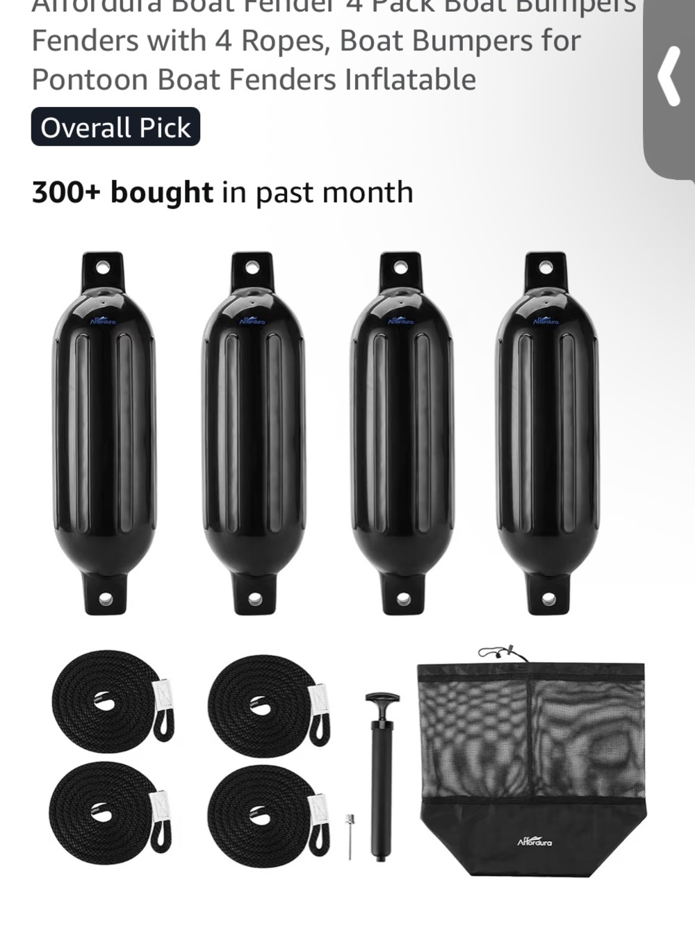 Black Inflatable Boat Fenders - 4 Pack